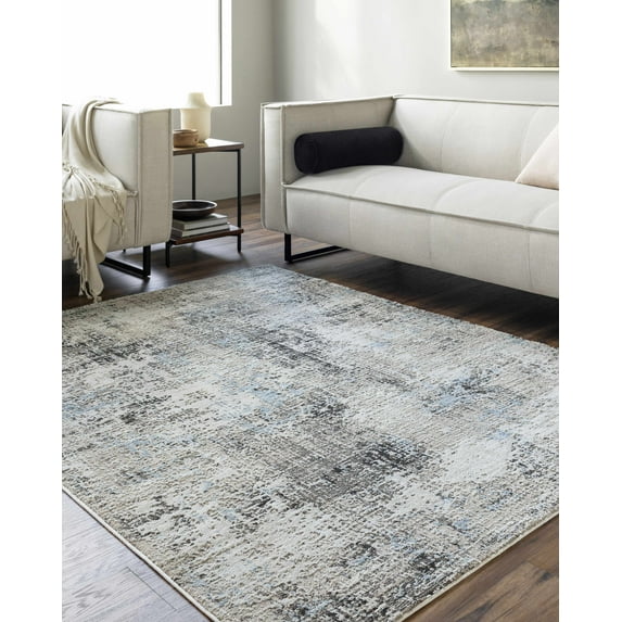 Mark&Day Area Rugs, 7x9 Latonya Rustic Ivory/Blue Area Rug, Grey Blue Beige Carpet for Living Room, Bedroom or Kitchen (6'7" x 9')
