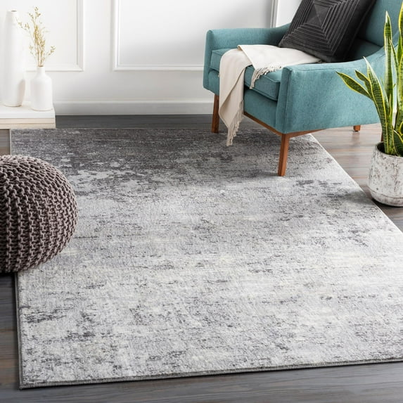 Mark&Day Area Rugs, 7x9 Le Robert Modern Abstract Marble Silver Gray Area Rug, White Grey Marble Swirl Carpet for Living Room, Bedroom or Kitchen (6'7" x 9')