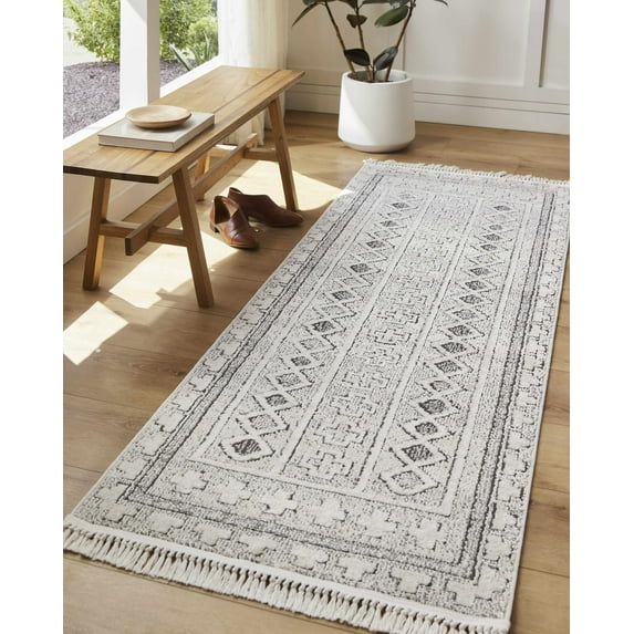 Mark&Day Area Rugs, 7x9 Lindell Modern Ivory/Black Area Rug, Ivory Black Carpet for Living Room, Bedroom or Kitchen (6'7" x 9')