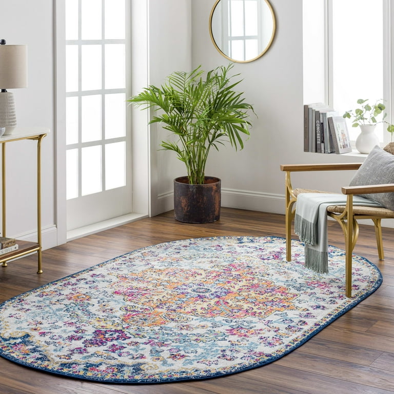 Mark&Day Area Rugs, 7x9 Olivia Traditional Saffron Navy Oval Area Rug (6'7  x 9' Oval)