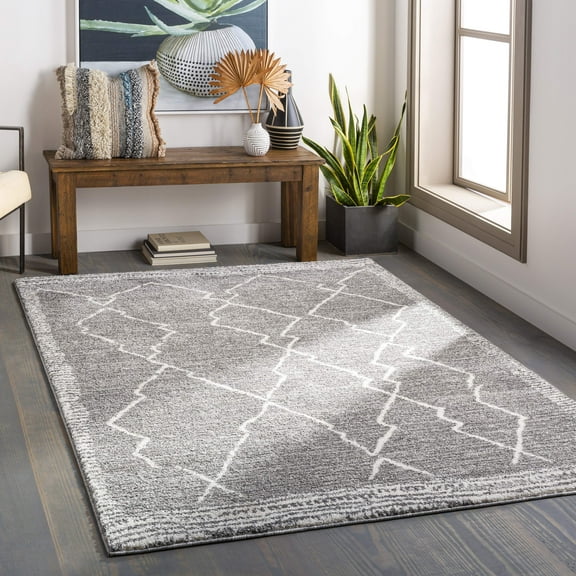 Mark&Day Area Rugs, 7x9 Opperdoes Global Medium Gray Area Rug, Grey Off-White Carpet for Living Room, Bedroom or Kitchen (6'7" x 9')
