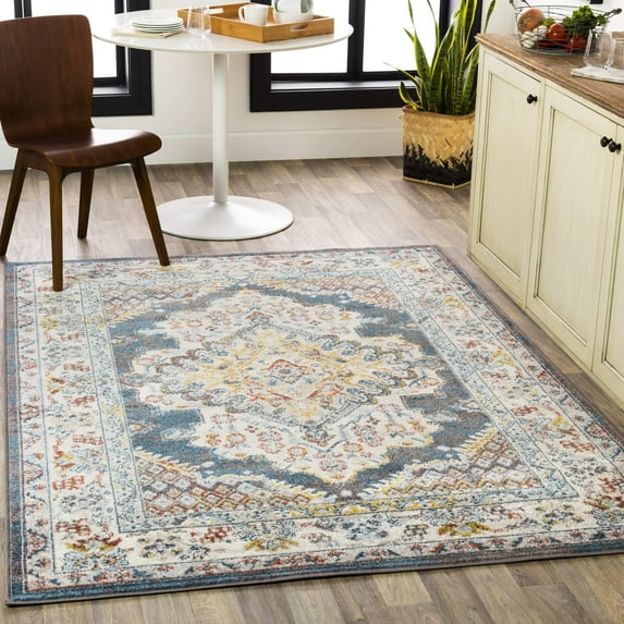 Mark&Day Area Rugs, 7x9 VAR Traditional Camel Area Rug, Brown Yellow Blue Carpet for Living Room, Bedroom or Kitchen (6'7" x 9')