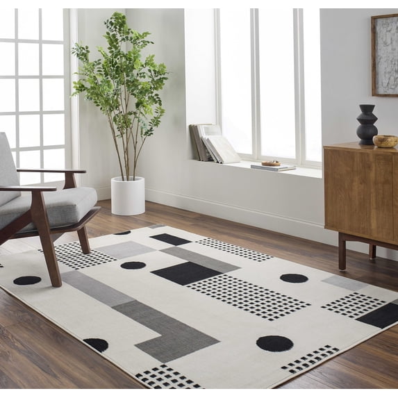 Mark&Day Area Rugs, 7x9 Yasemin Modern Black Area Rug, Black Grey Cream Carpet for Living Room, Bedroom or Kitchen (6'7" x 9')