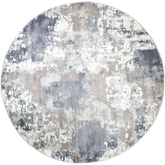 Mark&Day Area Rugs, 8ft Round Ciel Modern Abstract Marble Shag Denim Round Area Rug, Denim Blue Grey Marble Swirl Carpet for Living Room, Bedroom or Kitchen (7'10" Round)