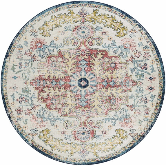 Mark&Day Area Rugs, 8ft Round Gimel Traditional Sky Blue Garnet Area Rug (7'10" Round)