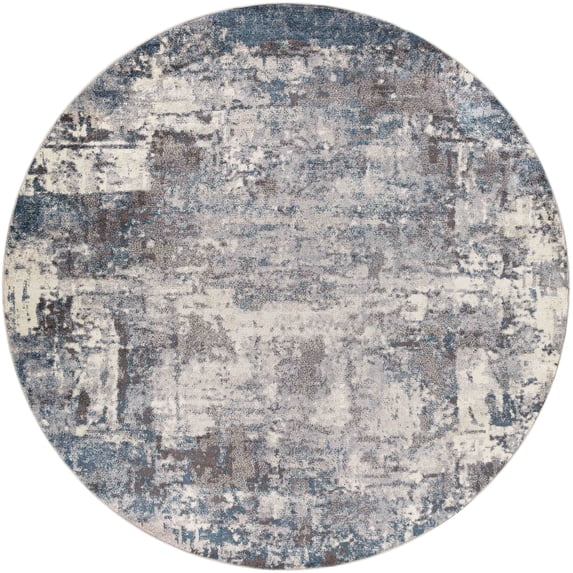 Mark&Day Area Rugs, 8ft Round Loire Modern Teal Area Rug, Blue Cream Grey Carpet for Living Room, Bedroom or Kitchen (7'10" Round)
