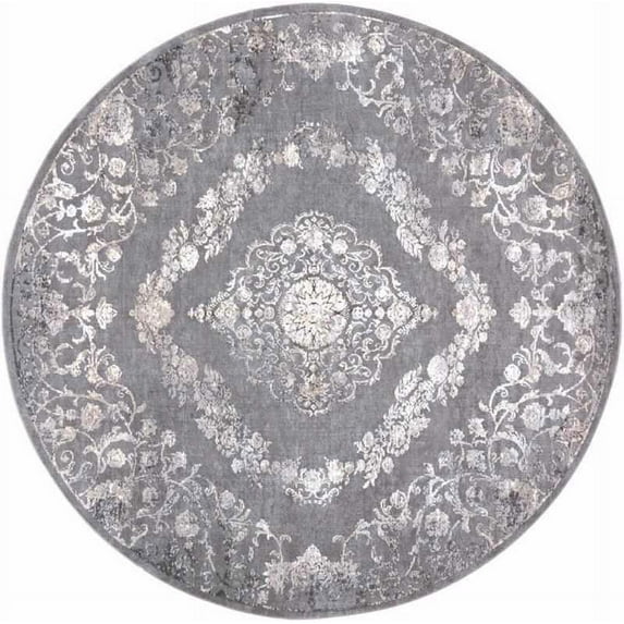 Mark&Day Area Rugs, 8ft Round Nantes Traditional Gray Area Rug, Grey White Carpet for Living Room, Bedroom or Kitchen (7'10" Round)