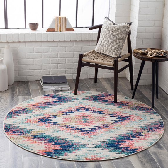 Mark&Day Area Rugs, 8ft Round Sedona Rustic Sea Foam Cream Beige Area Rug (7'10" Round)