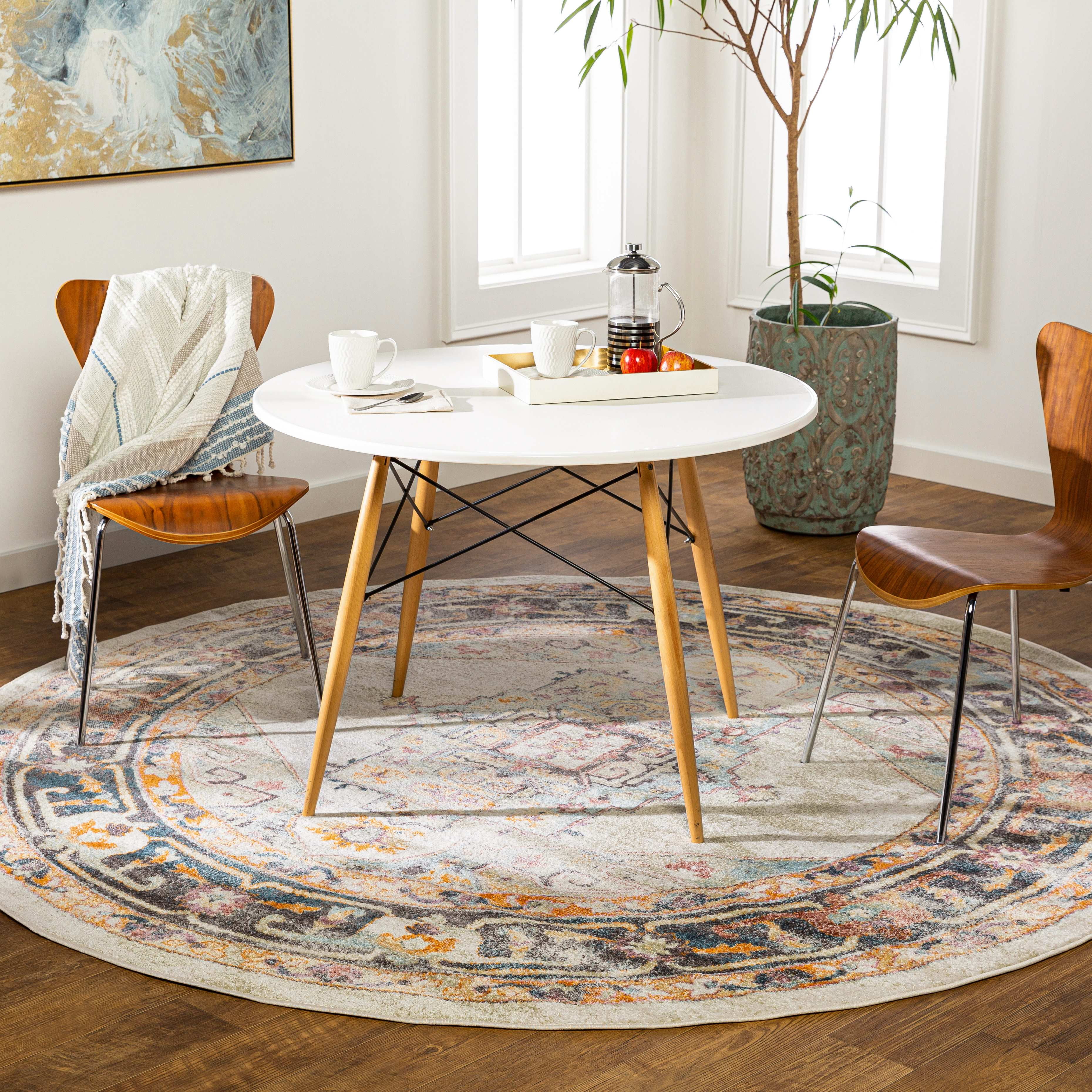 Elysian Gray Faux Fur 8ft Round Handmade Area Rug
