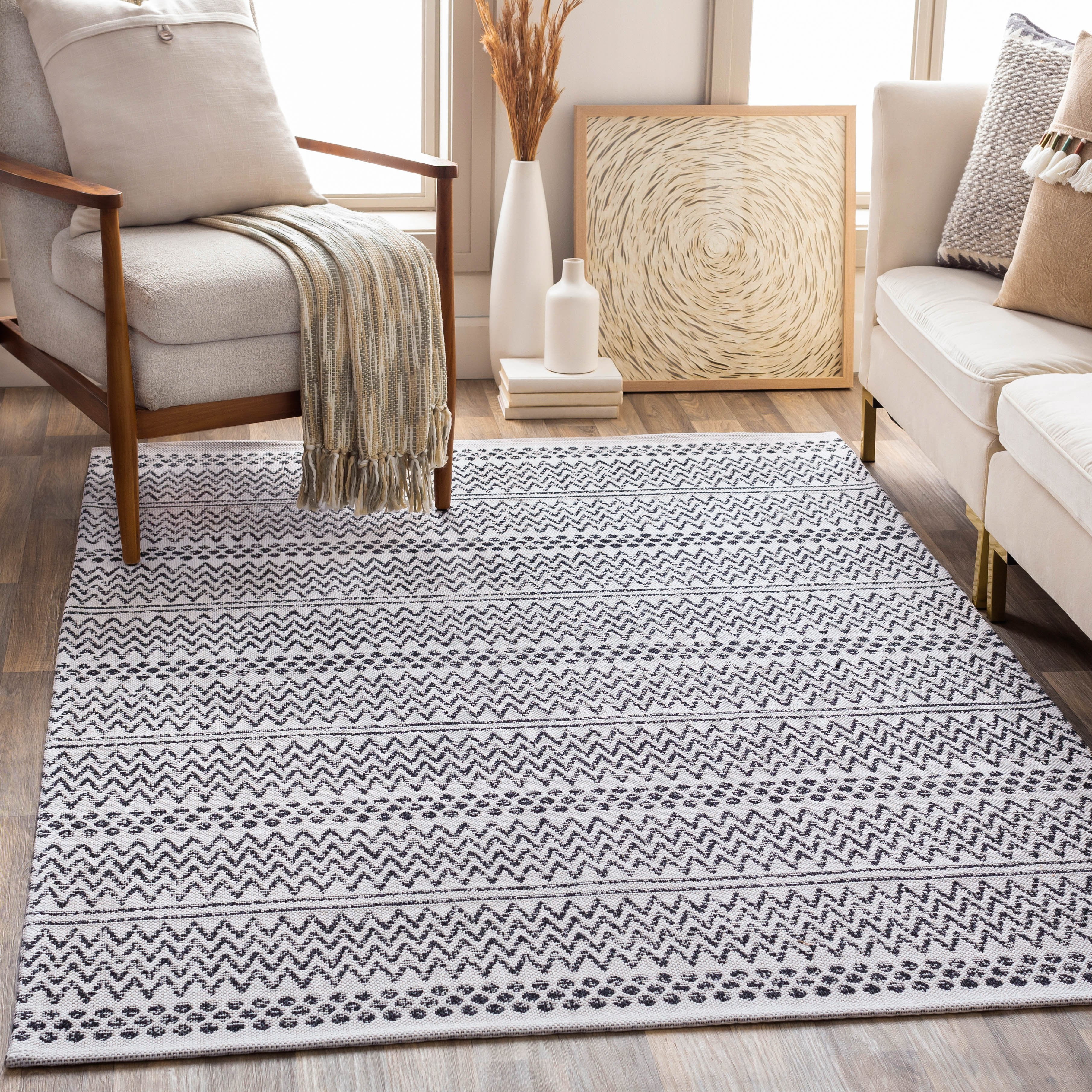 Hand-Knotted Cream Wool-Cotton Blend Bohemian Area Rug 8' x 10'