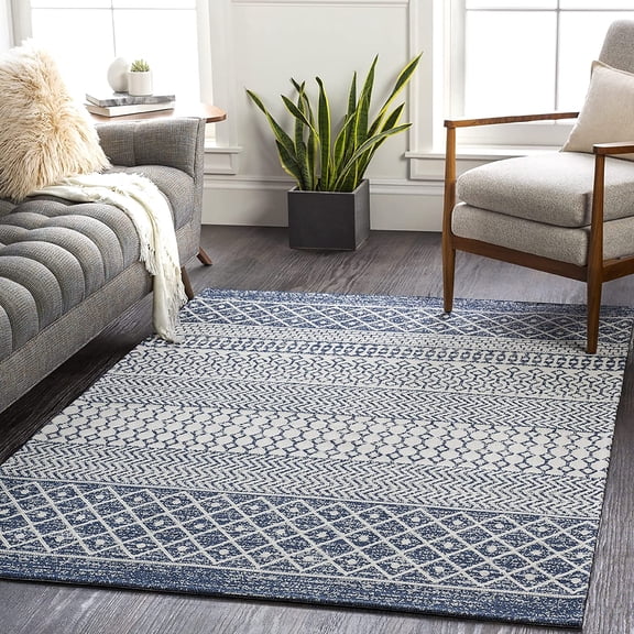 Mark&Day Area Rugs, 8x10 Aigle Global Denim Area Rug, Blue Grey Carpet for Living Room, Bedroom or Kitchen (7'10" x 10'2")