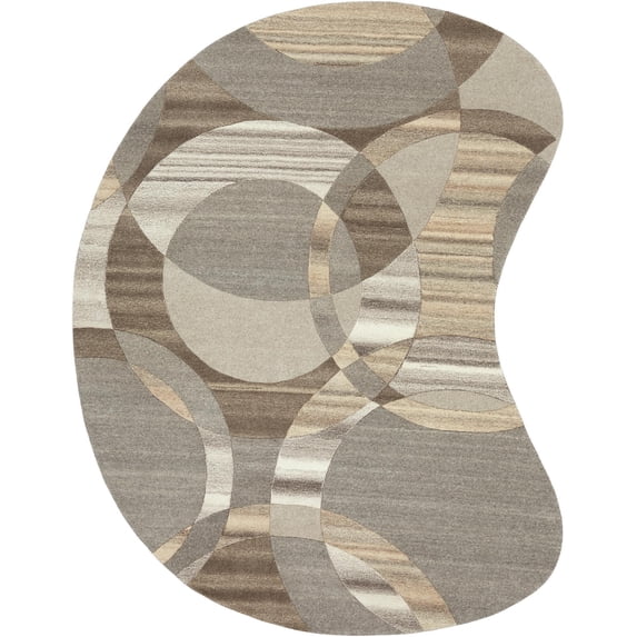 Mark&Day Wool Rugs, 8x10 Besancon Modern Dark Brown Kidney Area Rug, Brown Beige Carpet for Living Room, Bedroom or Kitchen (8' x 10' Kidney)