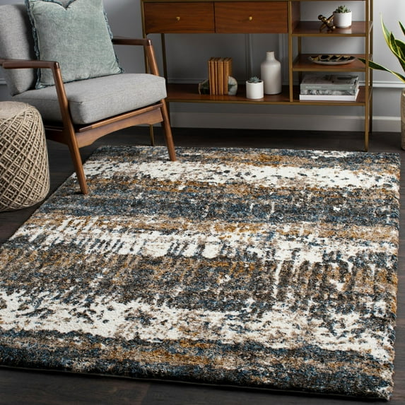 Mark&Day Area Rugs, 8x10 Drunen Modern Shag Charcoal Area Rug, Light Blue Dark Blue Cream Carpet for Living Room, Bedroom or Kitchen (7'10" x 10')