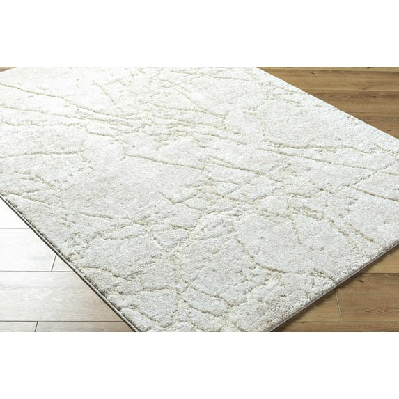 Mark&Day Area Rugs, 8x10 Dustee Cottage Abstract Marble Shag Light Silver Area Rug, Cream Ivory Marble Swirl Carpet for Living Room, Bedroom or Kitchen (7'10" x 10')
