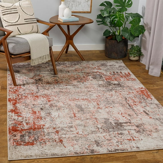 Mark&Day Area Rugs, 8x10 East Alton Modern Shag Light Red Area Rug, Red Grey Cream Carpet for Living Room, Bedroom or Kitchen (7'10" x 10'3")