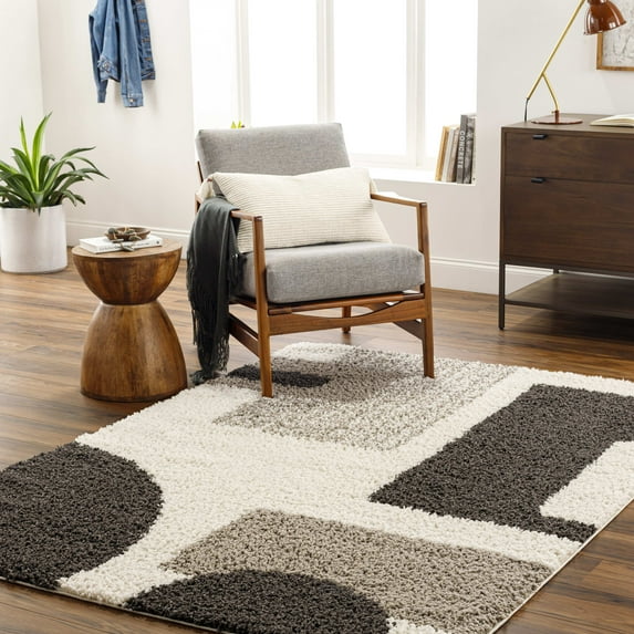 Mark&Day Area Rugs, 8x10 Giuliana Global Shag Cream/Black Area Rug, Beige Black Carpet for Living Room, Bedroom or Kitchen (7'10" x 10')