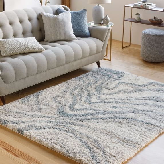 Mark&Day Area Rugs, 8x10 La Grange Modern Shag Aqua Area Rug, Blue Grey Beige Carpet for Living Room, Bedroom or Kitchen (7'10" x 10')
