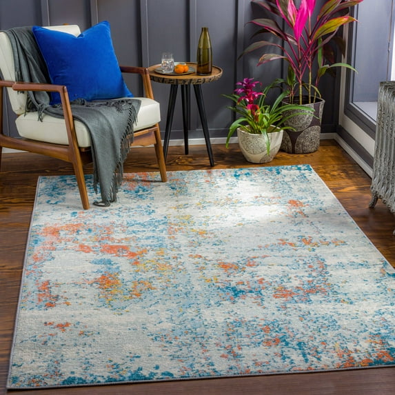 Mark&Day Area Rugs, 8x10 Leah Modern Aqua Area Rug (7'10" x 10'3")