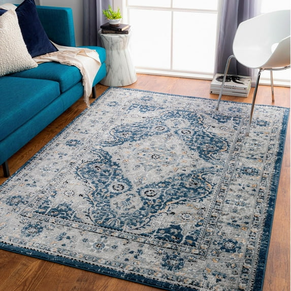 Mark&Day Area Rugs, 8x10 Muggenhol Traditional Navy Area Rug, Blue Grey Carpet for Living Room, Bedroom or Kitchen (7'10" x 10')