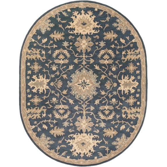 Mark&Day Wool Rugs, 8x10 Ness Traditional Navy Oval Area Rug, Blue Brown Beige Carpet for Living Room, Bedroom or Kitchen (8' x 10' Oval)