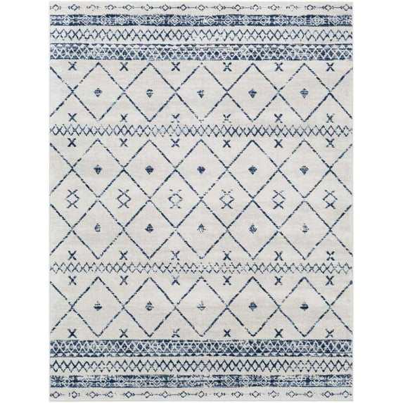 Mark&Day Area Rugs, 8x10 Rolde Global Dark Blue Area Rug, White Dark Blue Carpet for Living Room, Bedroom or Kitchen (7'10" x 10')