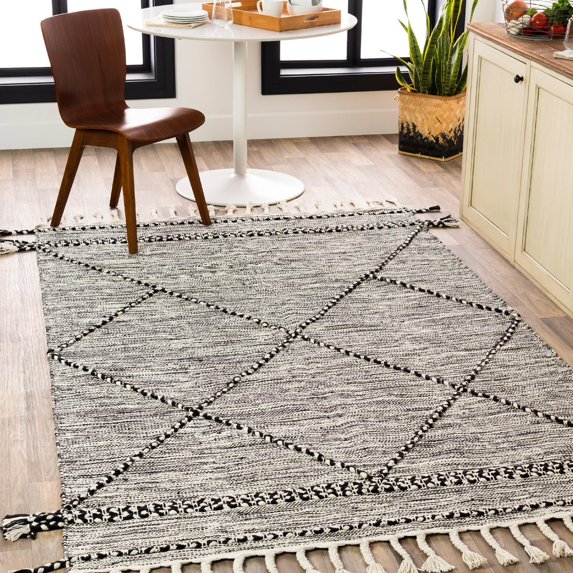 Mark&Day Area Rugs, 8x10 Sandwich Global Black Area Rug, Black Grey Carpet for Living Room, Bedroom or Kitchen (8' x 10')