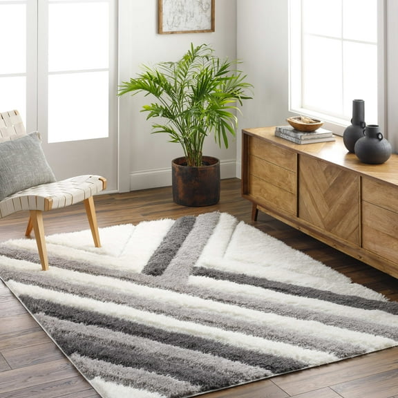 Mark&Day Area Rugs, 8x10 Savonburg Modern Shag Ivory/Light Gray Area Rug, Ivory Grey Carpet for Living Room, Bedroom or Kitchen (7'10" x 10')