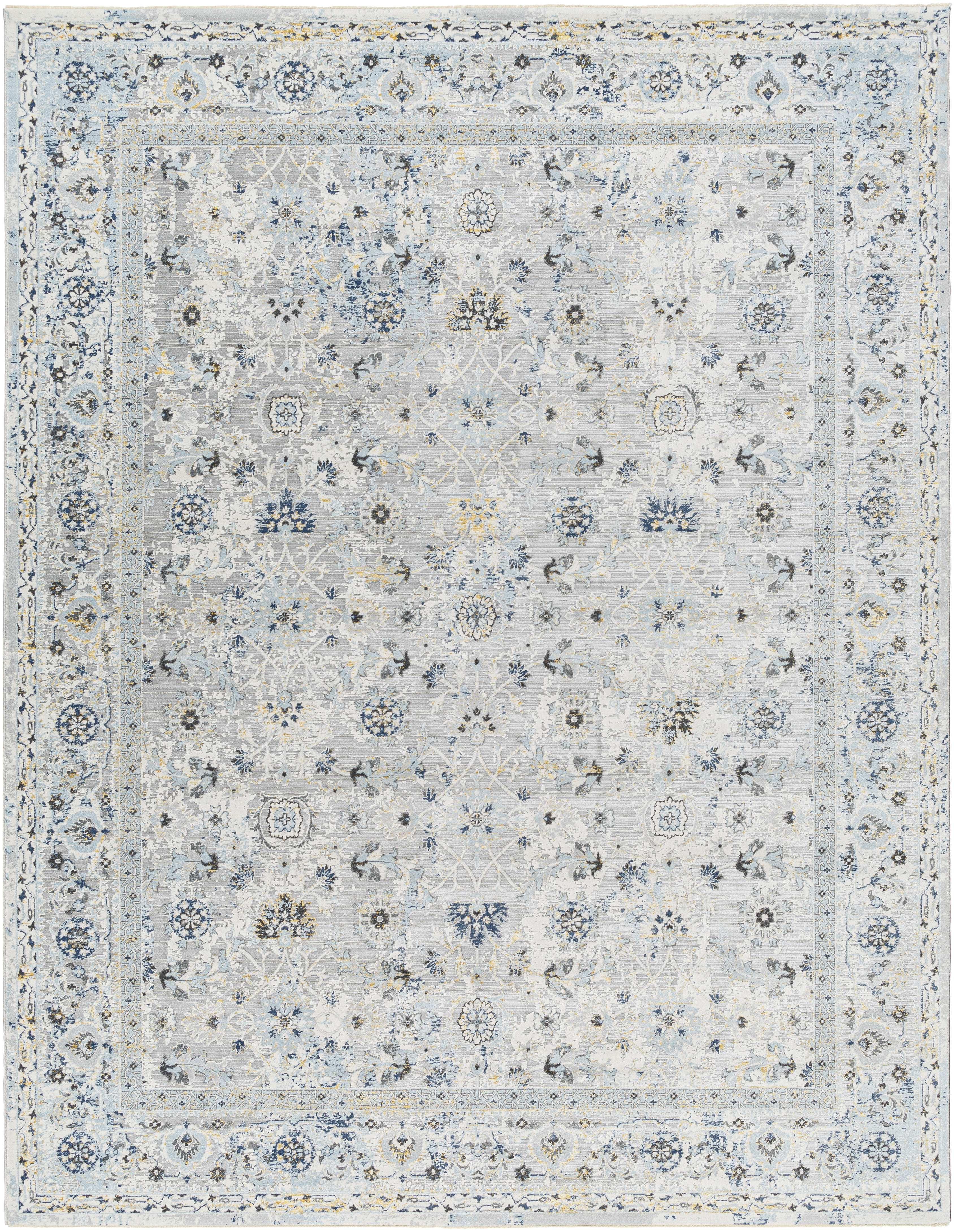 Takeysha Ivory and Navy Traditional Wool Area Rug 7'10" x 10'3"