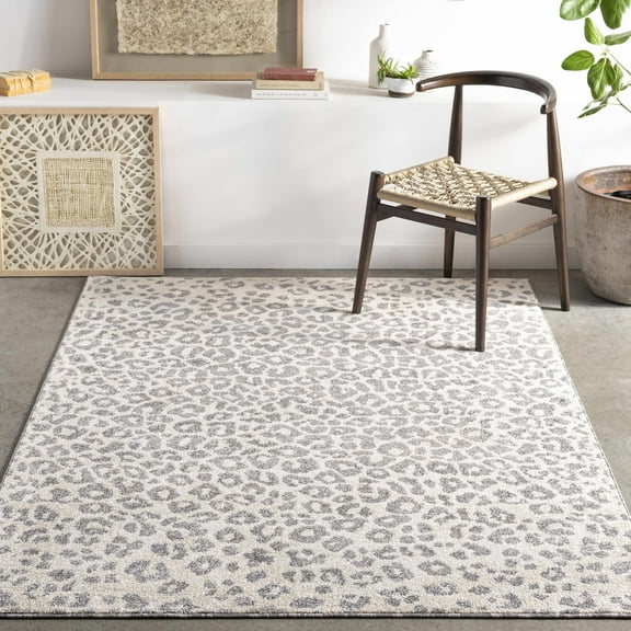 Mark&Day Animal Print Rugs, 8x10 Wamel Modern Cheetah Leopard Medium Gray Area Rug, Grey Ivory White Carpet for Living Room, Bedroom or Kitchen (7'10" x 10')