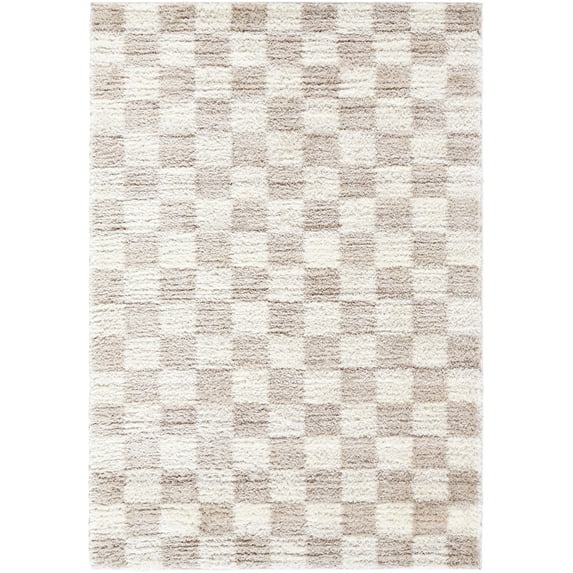Mark&Day Area Rugs, 8x10 Yaakov Modern Shag Medium Brown Checkered Rug, Pearl Ash Carpet for Living Room, Bedroom or Kitchen (7'10" x 10')