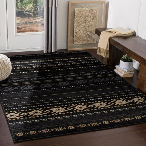Mark&Day Area Rugs, 8x11 Creston Rustic Black Area Rug, Black Grey Green Carpet for Living Room, Bedroom or Kitchen (7'10" x 11'2")