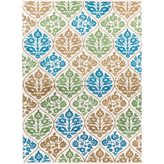 Mark&Day Area Rugs, 8x11 Dermott Cottage Green/Blue/Ivory Area Rug, Beige Brown Green Carpet for Living Room, Bedroom or Kitchen (8' x 11')