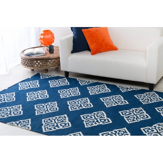 Mark&Day Wool Rugs, 8x11 Sellingen Modern Blue Area Rug, Blue Ivory Carpet for Living Room, Bedroom or Kitchen (8' x 11')