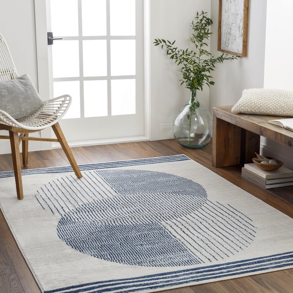 Mark&Day Area Rugs, 8x8 Lakin Modern Navy Blue Square Area Rug, Blue Beige Carpet for Living Room, Bedroom or Kitchen (7'10" Square)