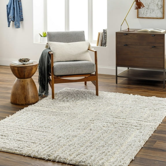 Mark&Day Area Rugs, 8x10 Aubree Modern Shag Light Gray/Cream Area Rug, Grey Beige Carpet for Living Room, Bedroom or Kitchen (7'9" x 9'6")