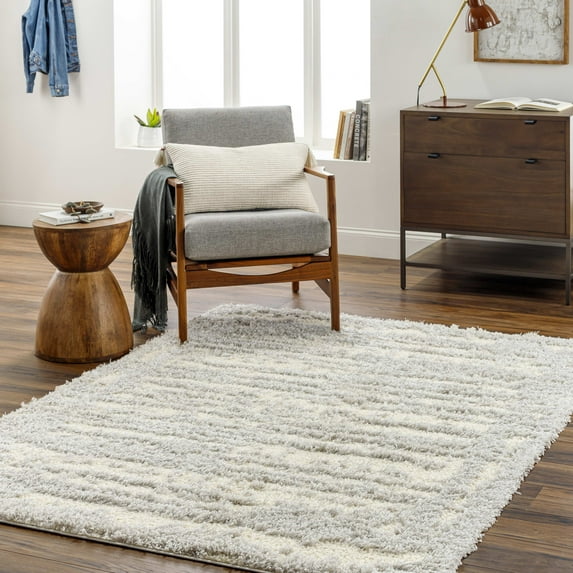 Mark&Day Area Rugs, 8x10 Takendra Modern Shag Light Gray/Cream Area Rug, Grey Beige Carpet for Living Room, Bedroom or Kitchen (7'9" x 9'6")