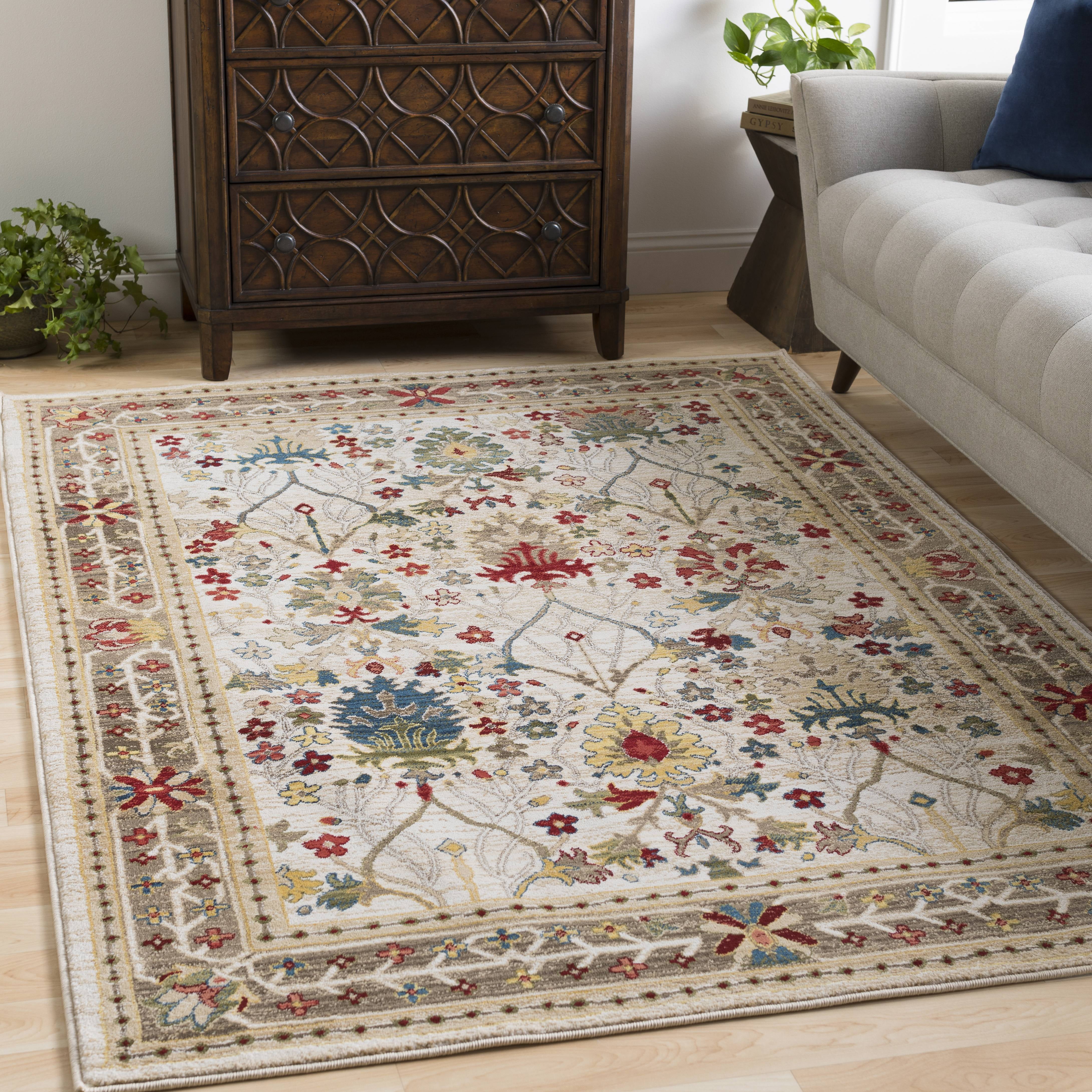 Aaden Traditional Cream and Multicolor Floral Area Rug, 9' x 12'