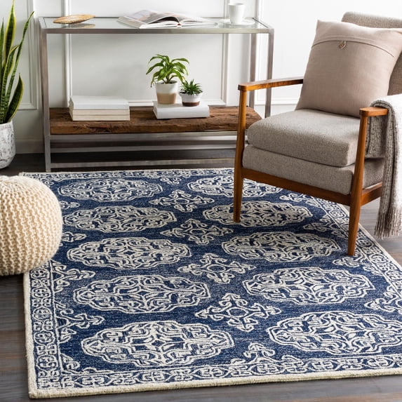 Mark&Day Wool Rugs, 9x12 Arezzo Traditional Dark Blue Area Rug, Blue Grey Beige Carpet for Living Room, Bedroom or Kitchen (9' x 12')