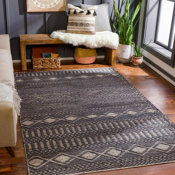 Mark&Day Area Rugs, 9x12 Beech Grove Global Charcoal Area Rug, Cream Grey Brown Carpet for Living Room, Bedroom or Kitchen (8'10" x 12')