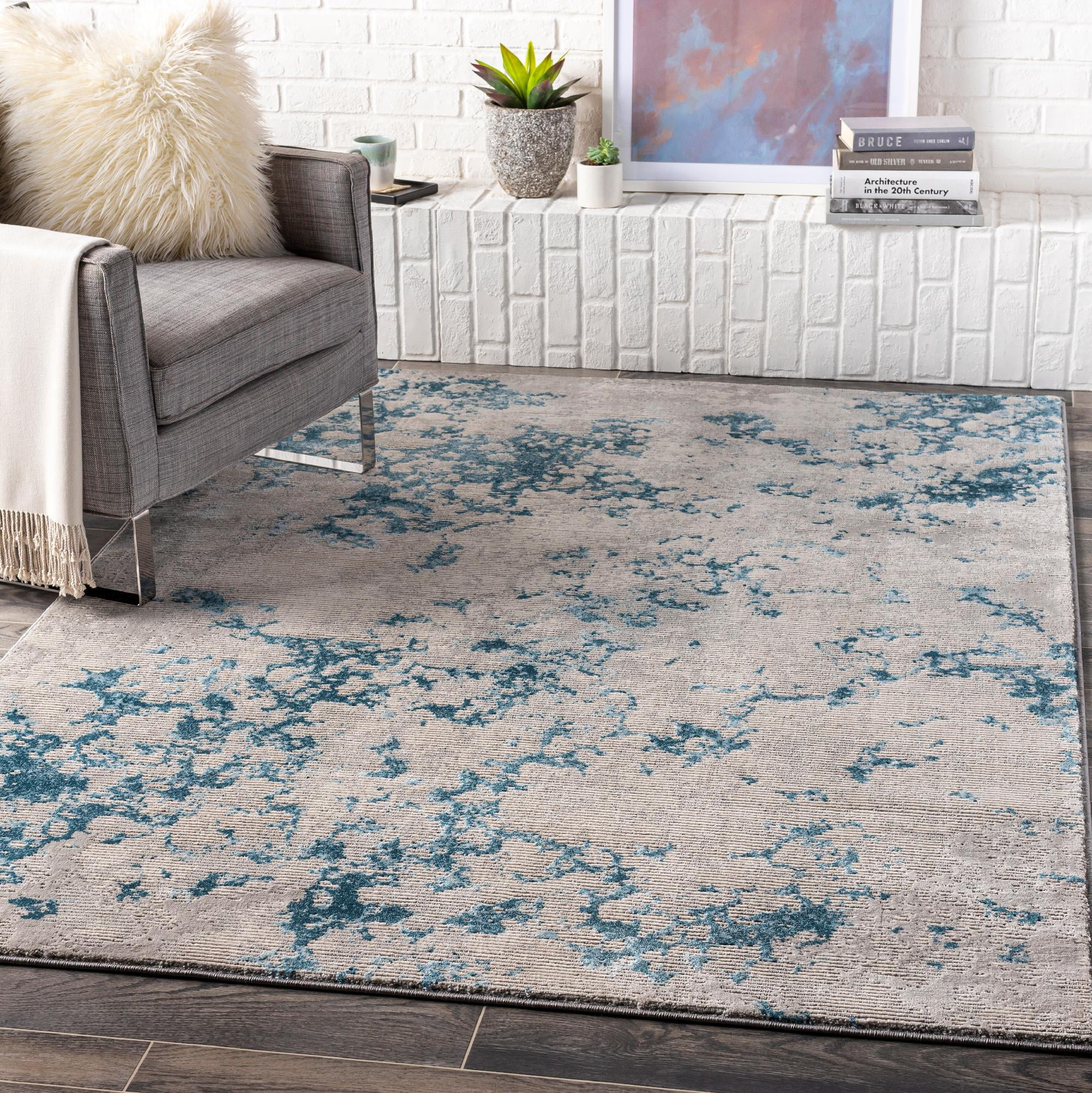 Mark&Day Area Rugs, 9x12 Engelbert Modern Teal Marble Area Rug, Blue ...