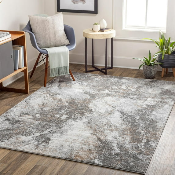 Mark&Day Area Rugs, 9x12 Guthrie Center Modern Abstract Marble Light Gray Area Rug, Grey Beige Brown Marble Swirl Carpet for Living Room, Bedroom or Kitchen (9'2" x 12')