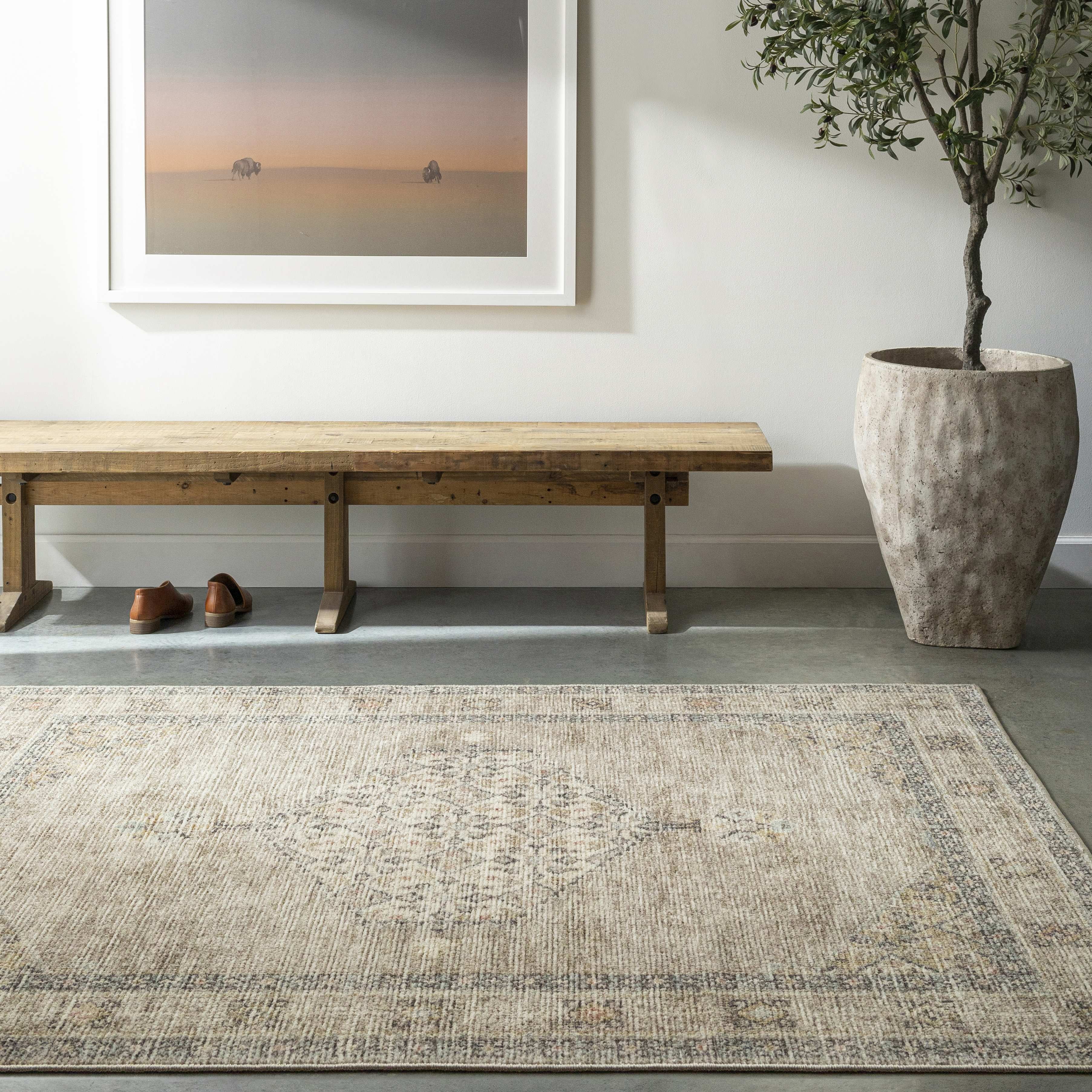 Jamesa Light Brown and Cream 9'2" x 12' Synthetic Area Rug