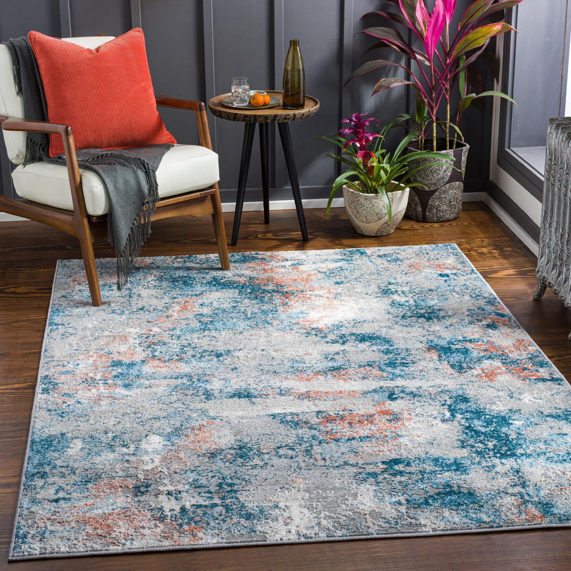 Mark&Day Area Rugs, 9x12 Jasmine Modern Aqua Area Rug, Blue Grey Orange ...