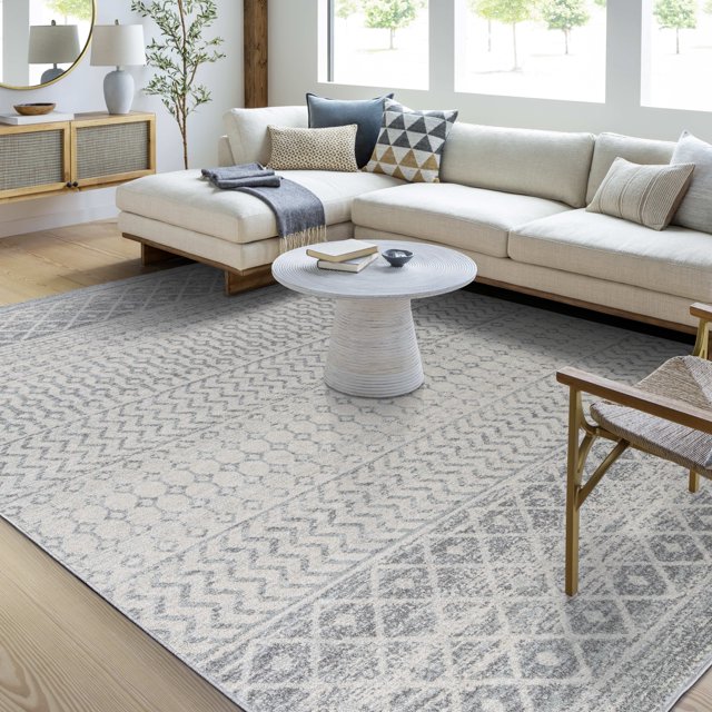 Mark&Day Area Rugs, 9x12 Louise Global Light Gray White Area Rug (9' x 12'6")