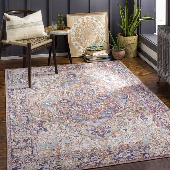 Mark&Day Area Rugs, 9x12 Manche Traditional Dark Brown Area Rug, Brown Blue Cream Carpet for Living Room, Bedroom or Kitchen (9' x 12')