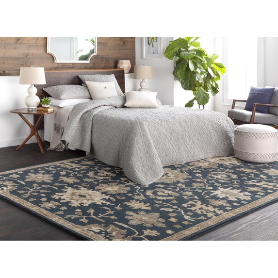 Mark&Day Wool Rugs, 9x12 Ness Traditional Navy Area Rug, Blue Brown Beige Carpet for Living Room, Bedroom or Kitchen (9' x 12')