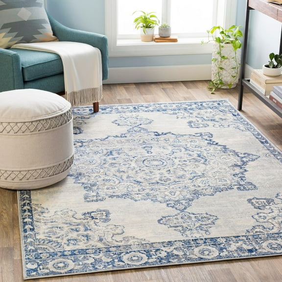 Mark&Day Area Rugs, 9x12 Staveren Traditional Navy Area Rug, Blue White Carpet for Living Room, Bedroom or Kitchen (8'10" x 12'3")