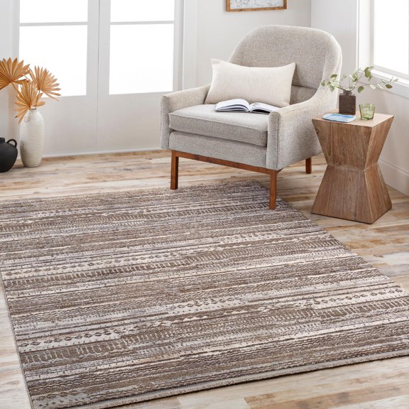 Mark&Day Area Rugs, 9x13 Town of Pines Global Dark Brown Area Rug, Brown Beige Grey Carpet for Living Room, Bedroom or Kitchen (9' x 12'3")