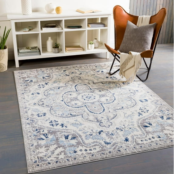 Mark&Day Area Rugs, 9x13 Vergelt Traditional Medium Gray Area Rug, Grey White Carpet for Living Room, Bedroom or Kitchen (9' x 12'3")