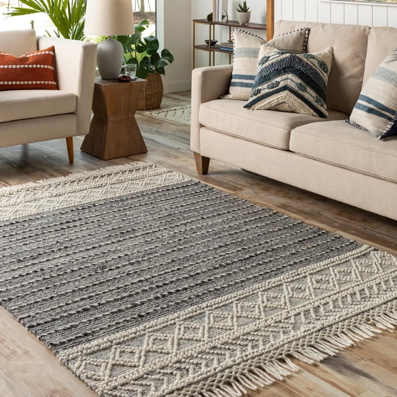 Mark&Day Area Rugs, 9x12 Woodlawn Heights Cottage Charcoal Area Rug, Grey Beige Carpet for Living Room, Bedroom or Kitchen (9' x 12')